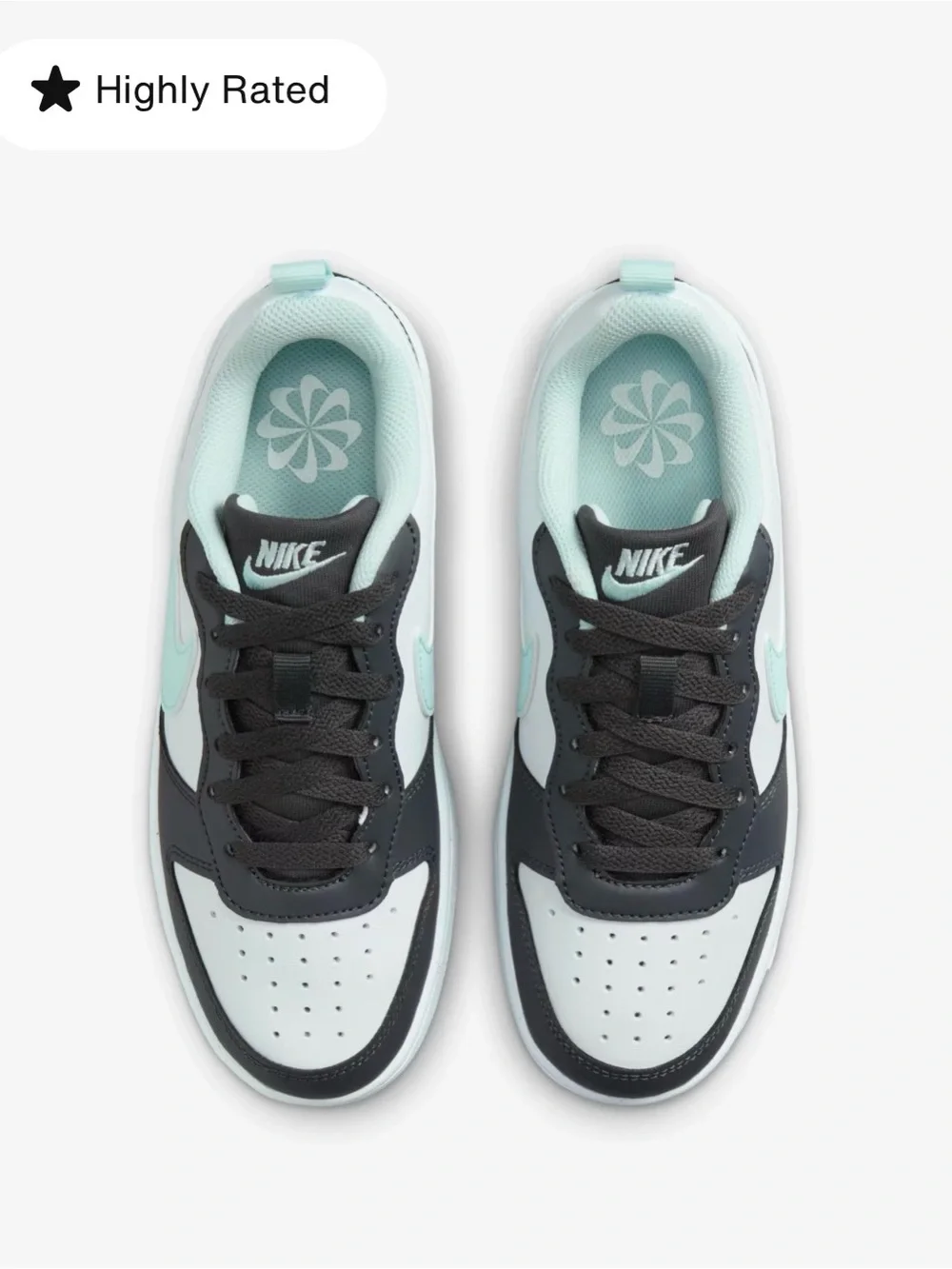 Nike youth Court Borough Low Recraft  in White, Black & Light Blue